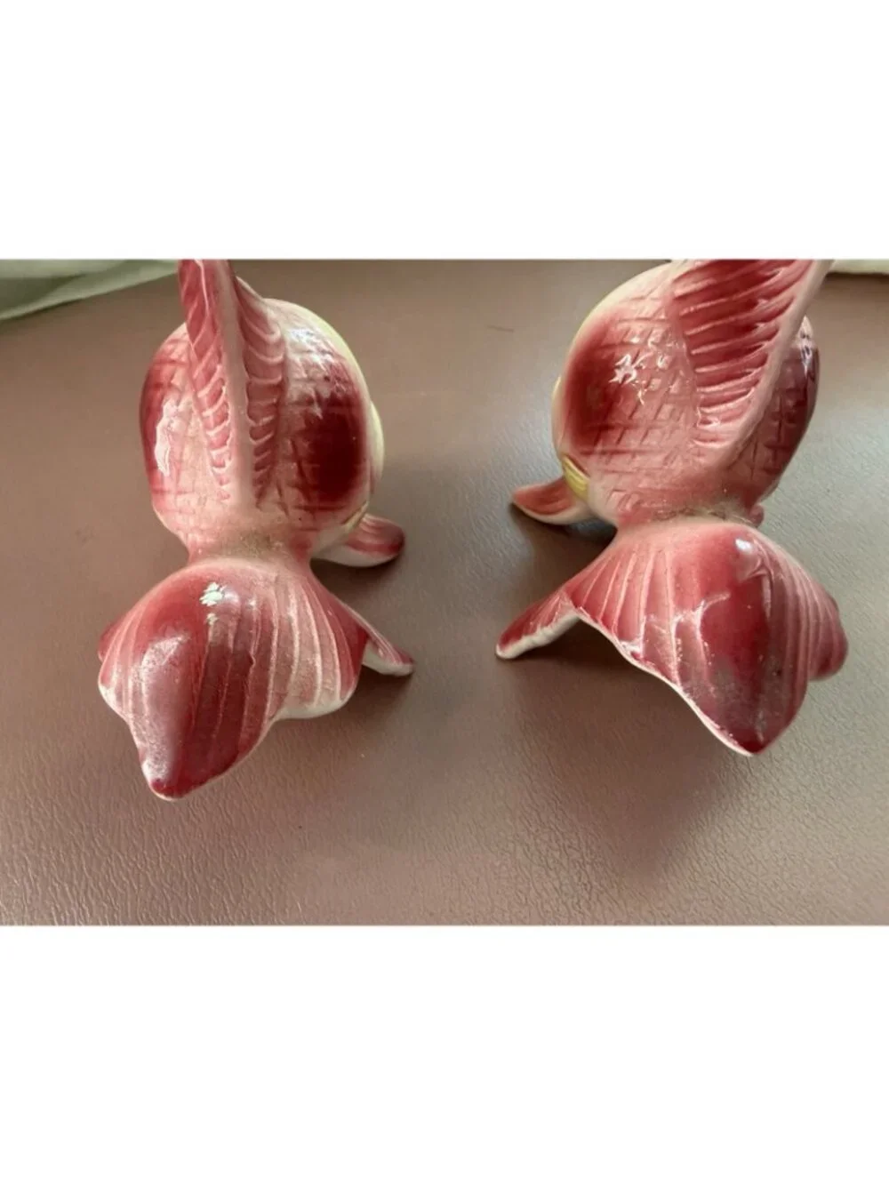 Vintage Japan Ceramic Anthropomorphic Gold Fish Salt Pepper Shakers Mid Century